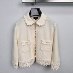 CHANEL 25S KNIT CARDIGAN WITH LACE COLLAR 417