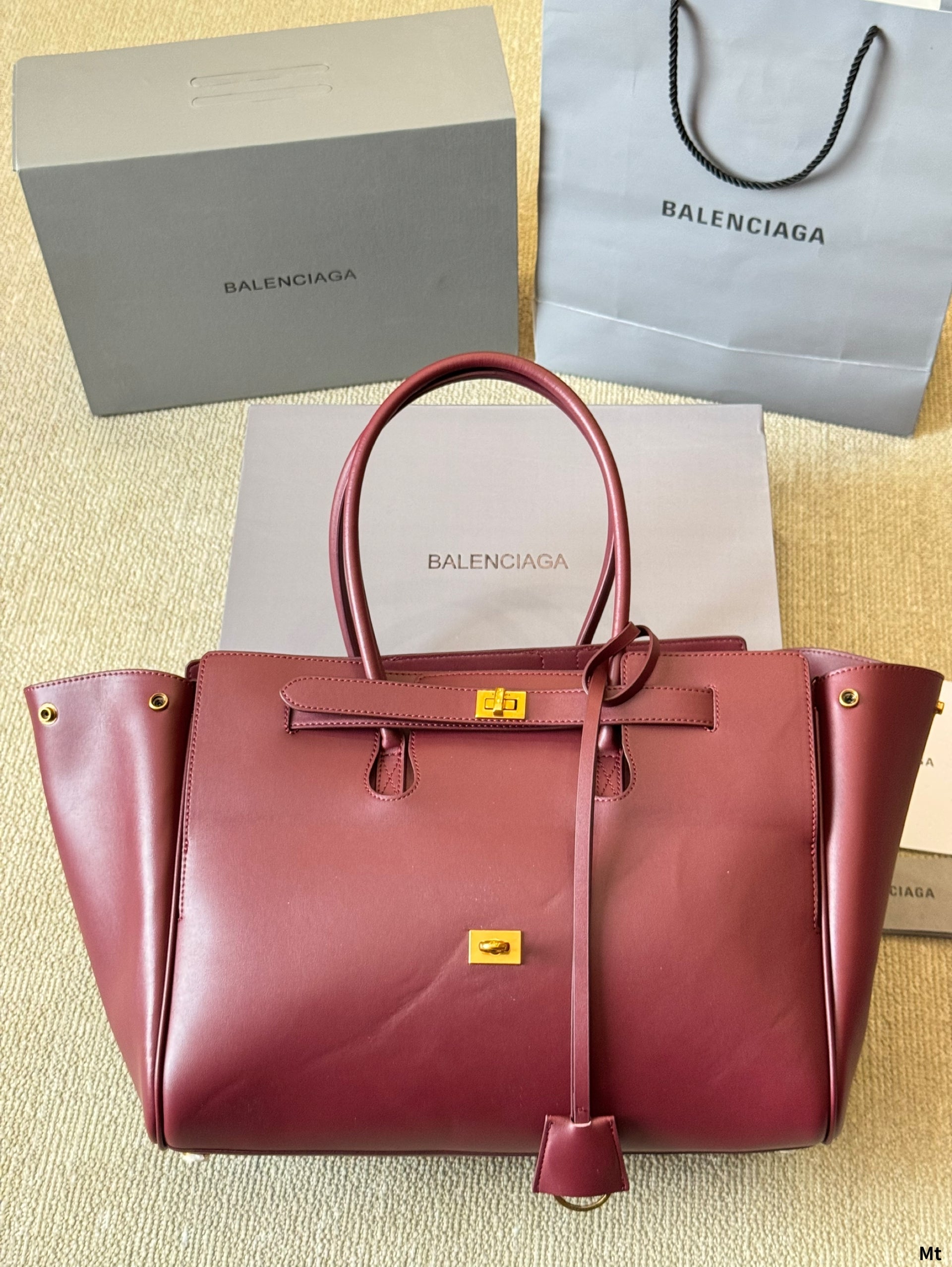 BEL AIR CARRY ALL BAG 35 IN BURGUNDY RED NAPPA LAMBSKIN GOLD HARDWARE