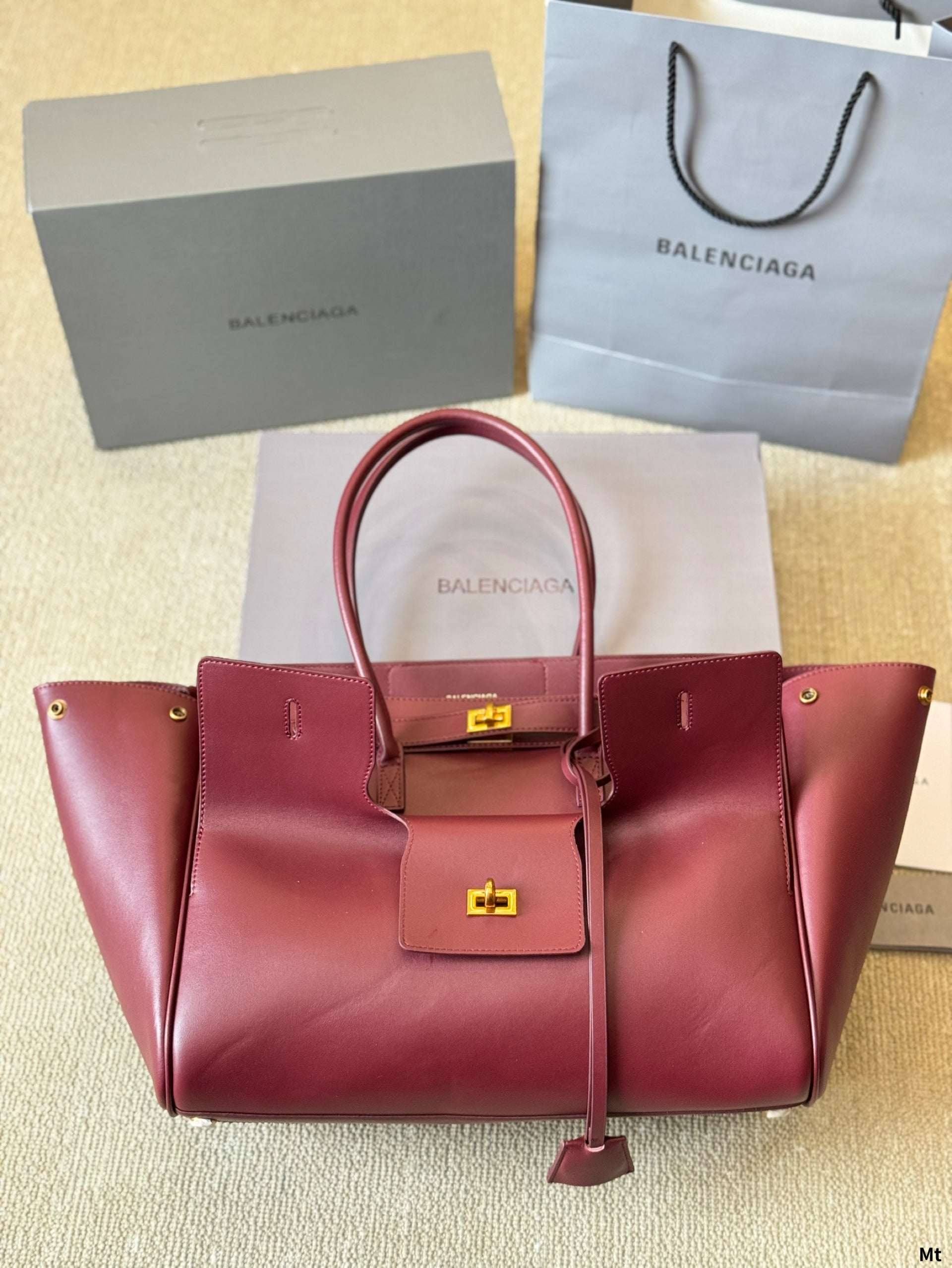 BEL AIR CARRY ALL BAG 35 IN BURGUNDY RED NAPPA LAMBSKIN GOLD HARDWARE