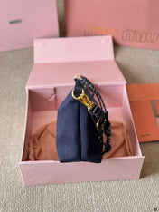 CHAIN SHOULDER BAG 19 IN NAVY BLUE FABRIC GOLD HARDWARE