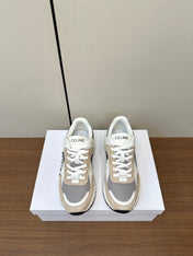 RUNNER CR-03 LOW LACE-UP SNEAKER IN PEANUT BROWN SUEDE AND WHITE CALFSKIN