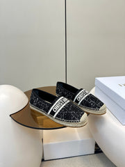 GRANVILLE ESPADRILLE BLACK OBLIQUE EMBROIDERED COTTON