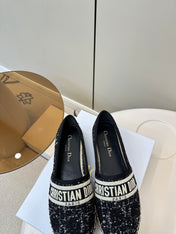 GRANVILLE ESPADRILLE BLACK OBLIQUE EMBROIDERED COTTON