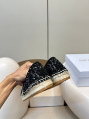 GRANVILLE ESPADRILLE BLACK OBLIQUE EMBROIDERED COTTON