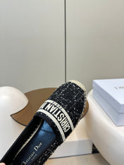 GRANVILLE ESPADRILLE BLACK OBLIQUE EMBROIDERED COTTON