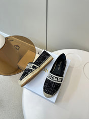 GRANVILLE ESPADRILLE BLACK OBLIQUE EMBROIDERED COTTON