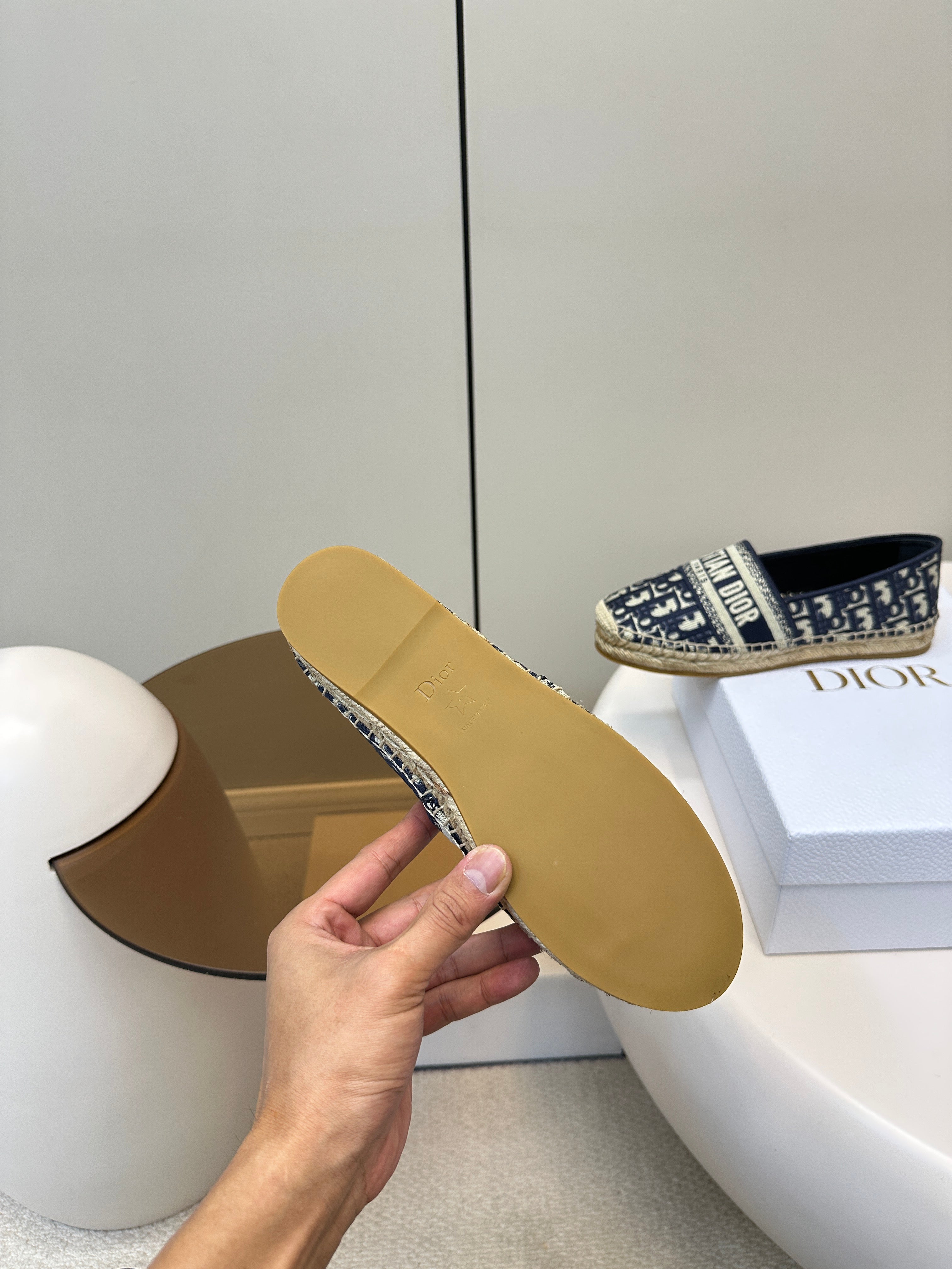 CD GRANVILLE ESPADRILLE BLUE OBLIQUE EMBROIDERED COTTON 01