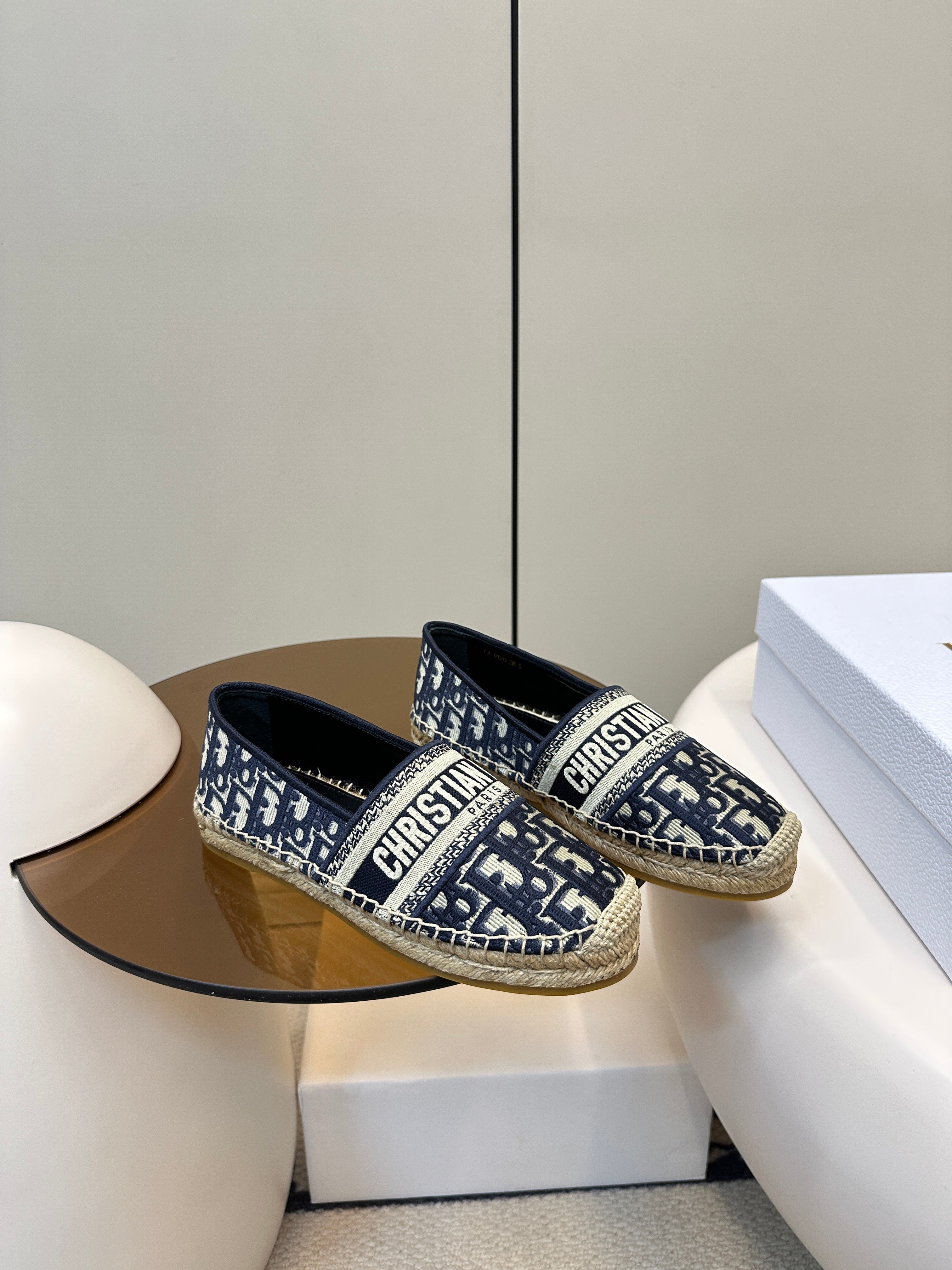 CD GRANVILLE ESPADRILLE BLUE OBLIQUE EMBROIDERED COTTON 01