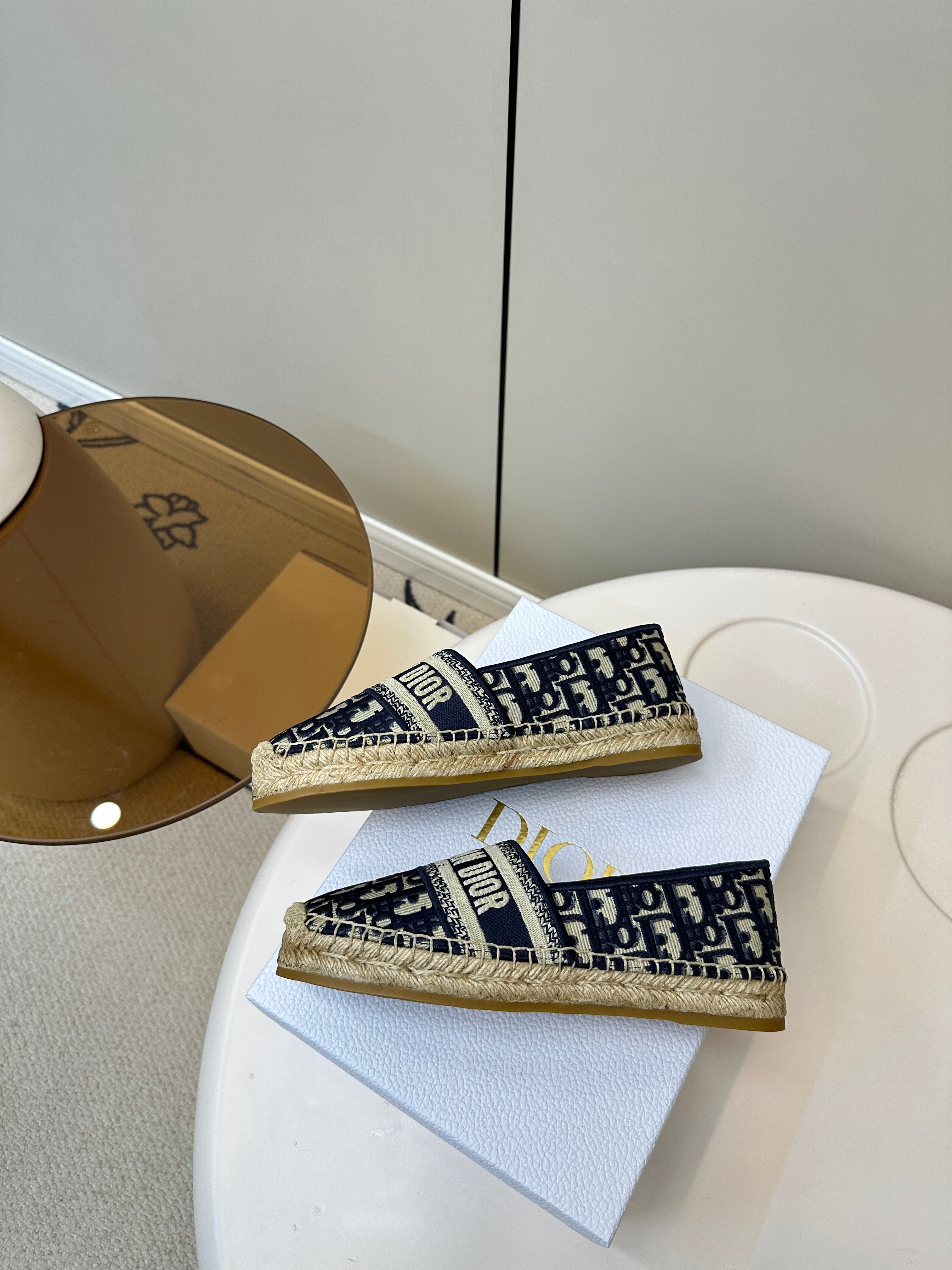 CD GRANVILLE ESPADRILLE BLUE OBLIQUE EMBROIDERED COTTON 01