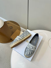 GRANVILLE ESPADRILLES FLAT 25S IN GRAY OBLIQUE EMBROIDERED COTTON