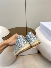 GRANVILLE ESPADRILLES FLAT 25S IN GRAY OBLIQUE EMBROIDERED COTTON