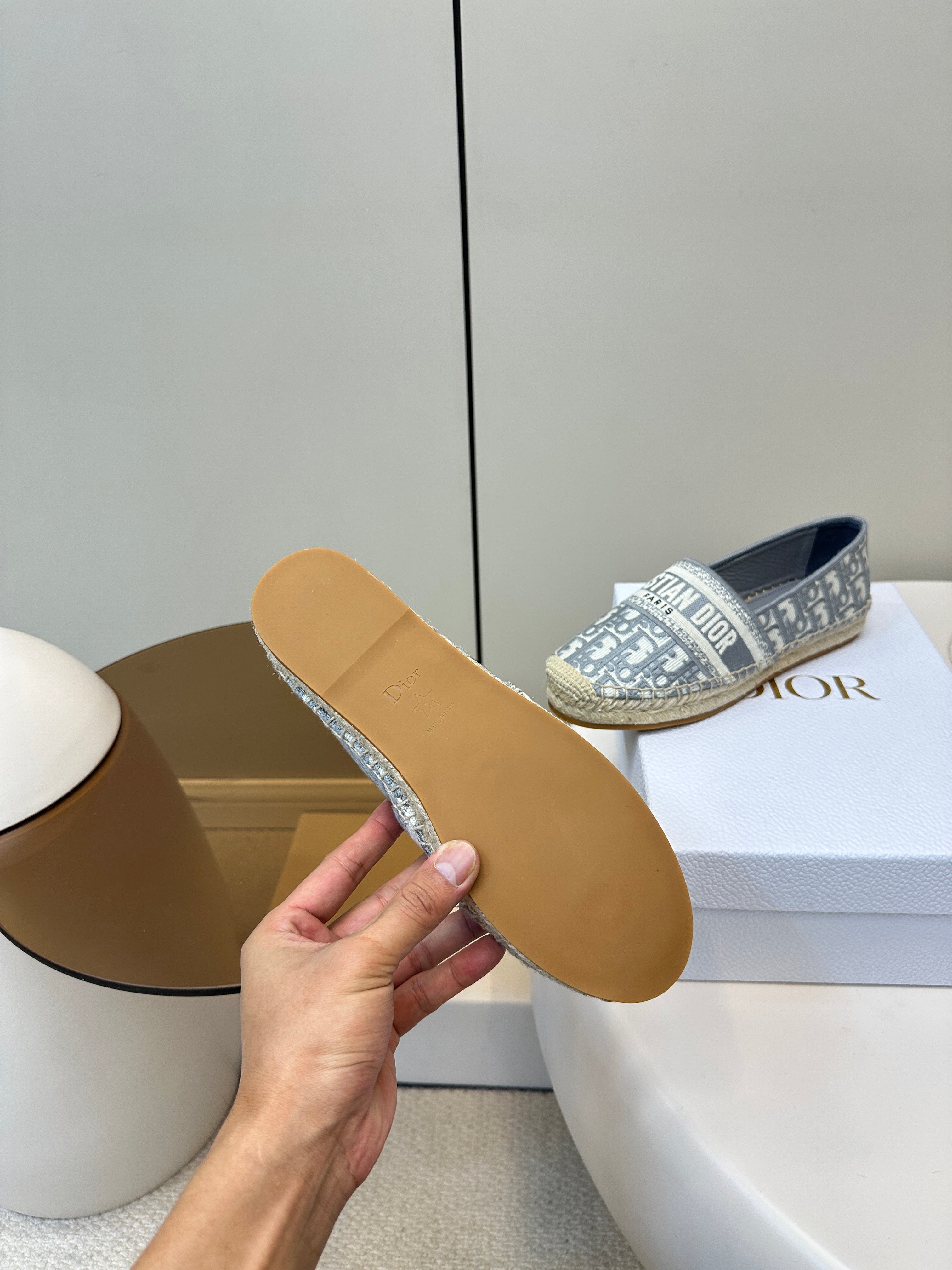 GRANVILLE ESPADRILLES FLAT 25S IN GRAY OBLIQUE EMBROIDERED COTTON