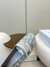 GRANVILLE ESPADRILLES FLAT 25S IN GRAY OBLIQUE EMBROIDERED COTTON