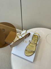 FLAT SANDALS 25S IN SHINY GOLD CALFSKIN RHINESTONES STRAP