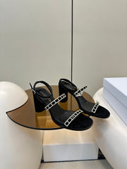 HIGH HEEL 25S SANDALS 85MM IN BLACK CALFSKIN RHINESTONES STRAP