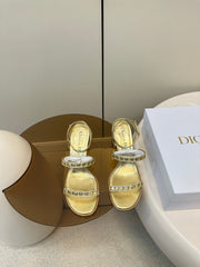 HIGH HEEL 25S SANDALS 85MM IN SHINY GOLD CALFSKIN RHINESTONES STRAP