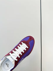 CELINE 25S RACER LOW TOP SNEAKER IN ROYAL PURPLE AND RED NYLON AND SUEDE
