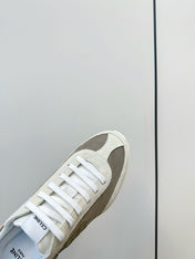 CELINE 25S RACER LOW TOP SNEAKER IN CREAM AND TAUPE GRAY NYLON AND SUEDE
