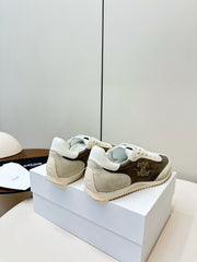 CELINE 25S RACER LOW TOP SNEAKER IN CREAM AND TAUPE GRAY NYLON AND SUEDE