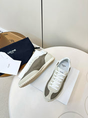 CELINE 25S RACER LOW TOP SNEAKER IN CREAM AND TAUPE GRAY NYLON AND SUEDE