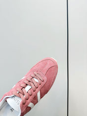 CELINE 25S JOGGER LOW LACE UP SNEAKER WITH TRIOMPHE IN BABY PINK SUEDE