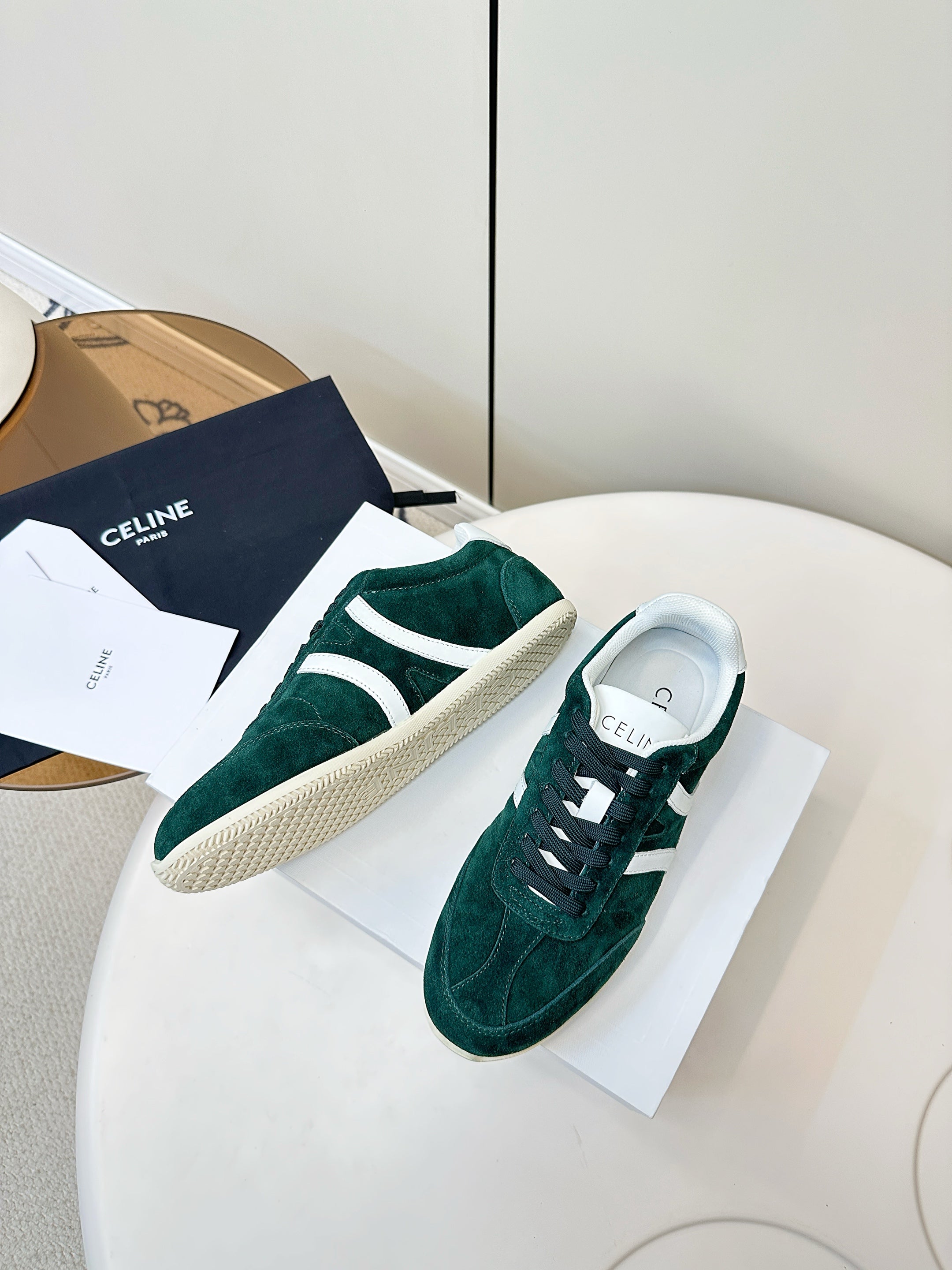 CELINE 25S JOGGER LOW LACE UP SNEAKER WITH TRIOMPHE IN DEEP TEAL SUEDE