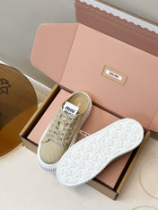 MIUMIU 26S SNEAKER MULES IN BEIGE CANVAS