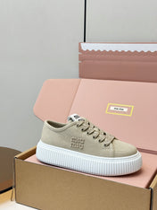 MIUMIU 26S PLATFORM SNEAKERS IN BEIGE CANVAS