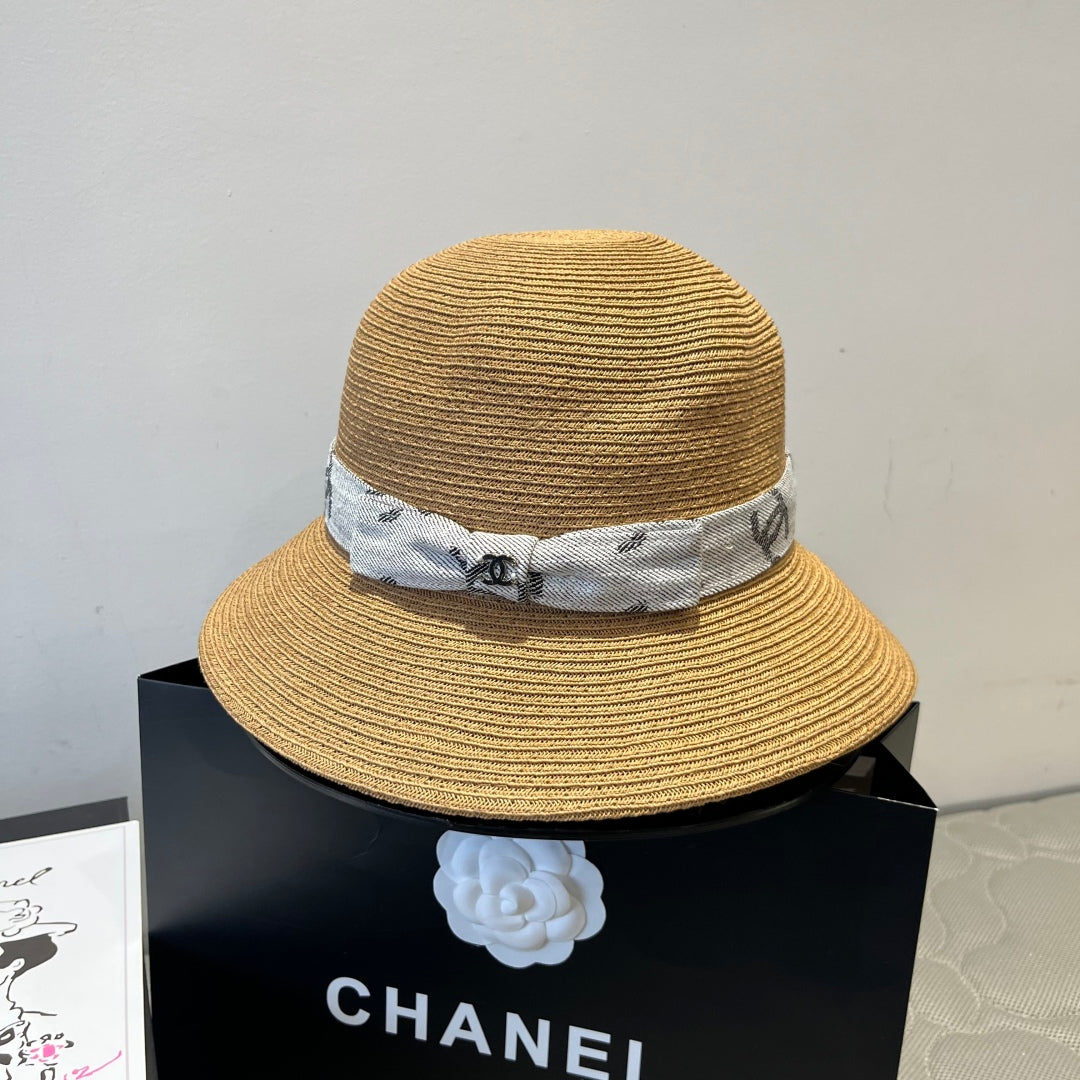 STRAW BUCKET HAT IN BROWN WITH RIBBON BOW 673978