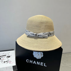 STRAW BUCKET HAT IN BEIGE WITH RIBBON BOW 673979