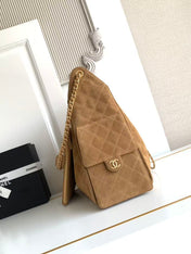 CHANEL 25S HOBO BAG 40 IN BROWN SUEDE WITH GOLD HARDWARE