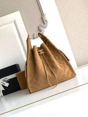 CHANEL 25S HOBO BAG 40 IN BROWN SUEDE WITH GOLD HARDWARE