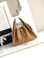 CHANEL 25S HOBO BAG 30 IN BROWN SUEDE WITH GOLD HARDWARE