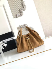 CHANEL 25S HOBO BAG 22 IN BROWN SUEDE WITH GOLD HARDWARE