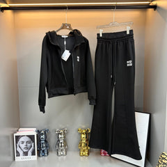 MIUMIU FLEECE TOP AND FLARED PANTS SET STYLE 217