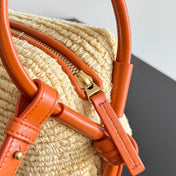 BOTTEGA VENETA 25S LOOP BAG 19 IN BURNT ORANGE RAFFIA AND CALFSKIN
