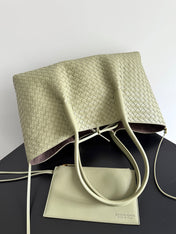 PINACOTECA REVERSIBLE TOTE BAG 43 IN MATCHA LAMBSKIN AND BROWN SUEDE