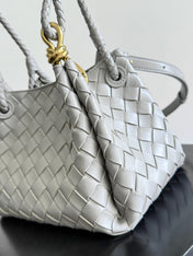 BOTTEGA VENETA 25S SMALL PARACHUTE 21 IN LIGHT GRAY CALFSKIN GOLD HARDWARE