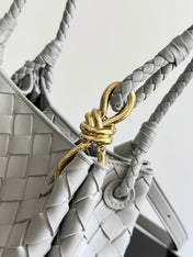 BOTTEGA VENETA 25S SMALL PARACHUTE 21 IN LIGHT GRAY CALFSKIN GOLD HARDWARE