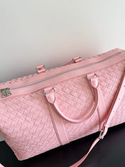 BOTTEGA VENETA 25S INTRECCIATO CABIN DUFFLE 55 IN LIGHT PINK CALFSKIN