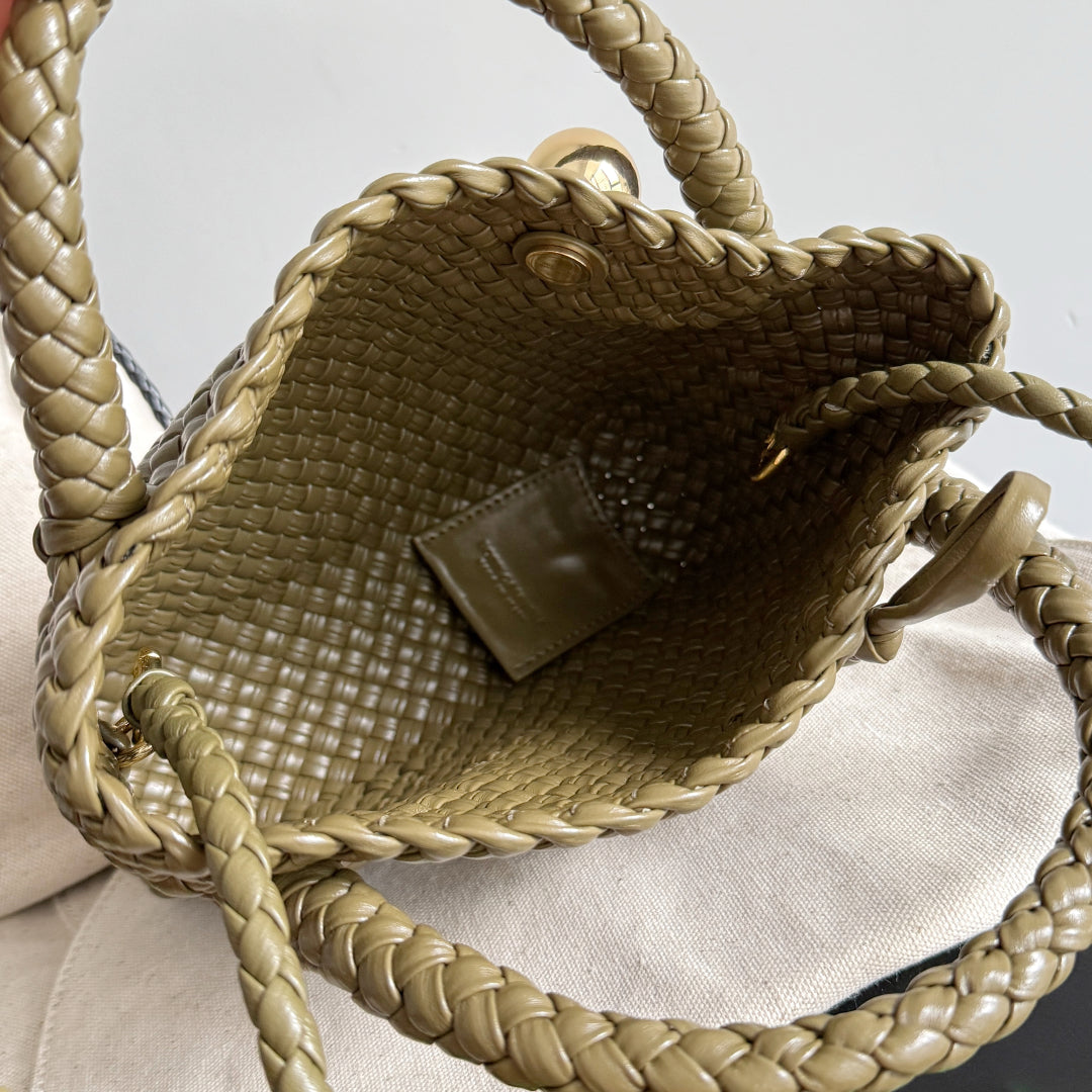 BOTTEGA VENETA 25S MINI TOSCA 20 IN DARK OLIVE BROWN CALFSKIN