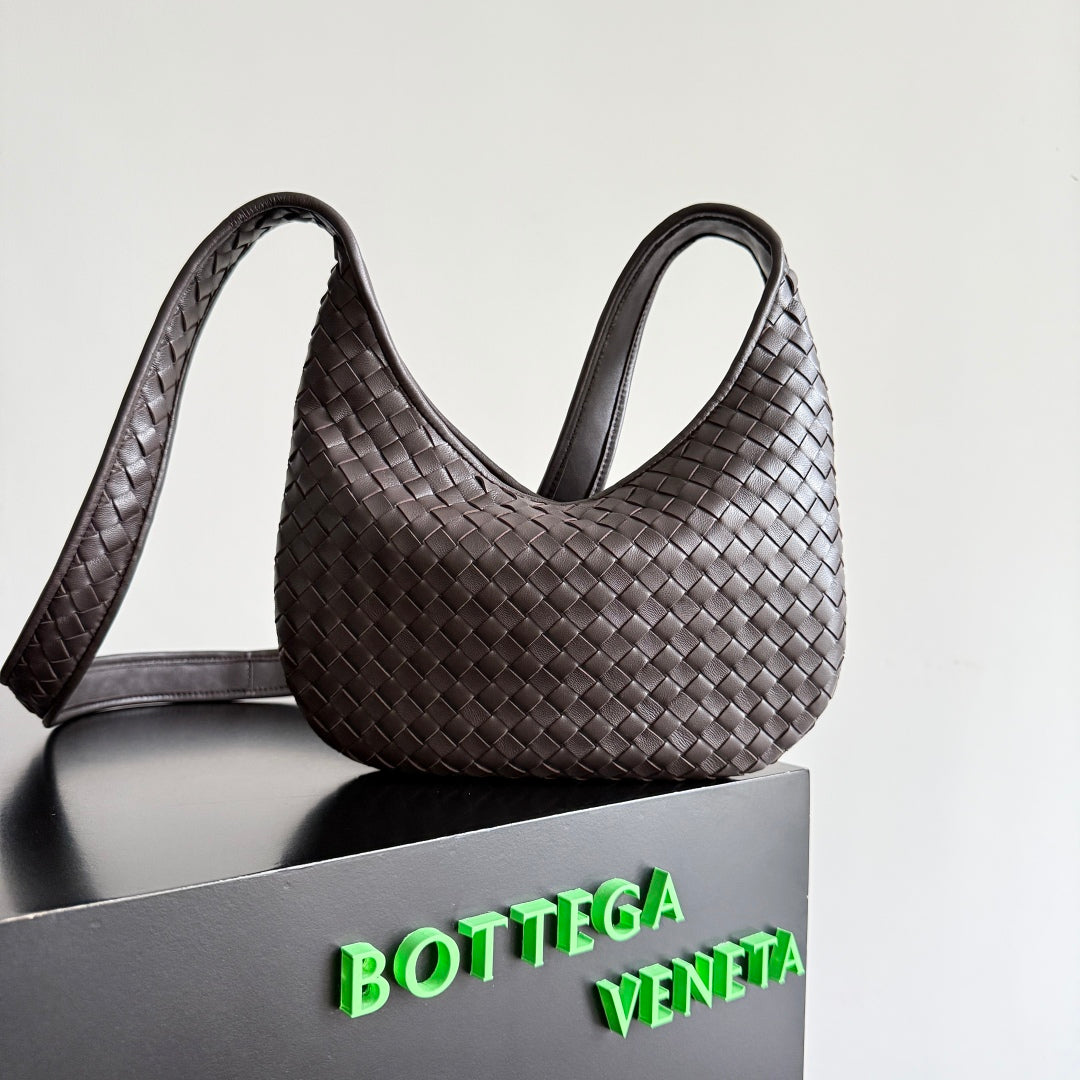 BOTTEGA VENETA 25S VENETO BAG 27 IN DARK BROWN CALFSKIN SILVER HARDWARE