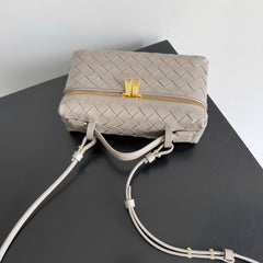 BOTTEGA VENETA 25S BANG BANG 22 IN WARM GRAY INTRECCIATO CALFSKIN GOLD HARDWARE