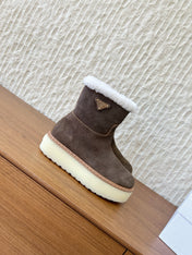 PRADA 25S ANKLE BOOTS 40 MM IN MUTED BROWN GRAY SUEDE SHEARLING-LINED