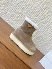 PRADA 25S ANKLE BOOTS 40 MM IN TAUPE BROWN SUEDE SHEARLING-LINED