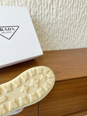 PRADA 25S ANKLE BOOTS 40 MM IN TAUPE BROWN SUEDE SHEARLING-LINED