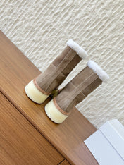 PRADA 25S ANKLE BOOTS 40 MM IN TAUPE BROWN SUEDE SHEARLING-LINED