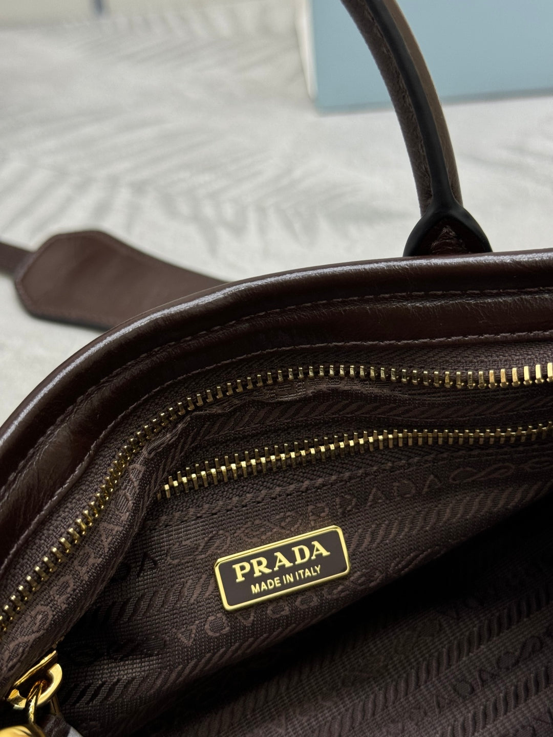 PRADA 25S BONNIE MINI HANDBAG 23 IN DARK BROWN CALFSKIN GOLD HARDWARE