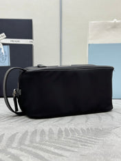 PRADA 25S CLUTCH BAG 22 IN BLACK NYLON SILVER HARDWARE