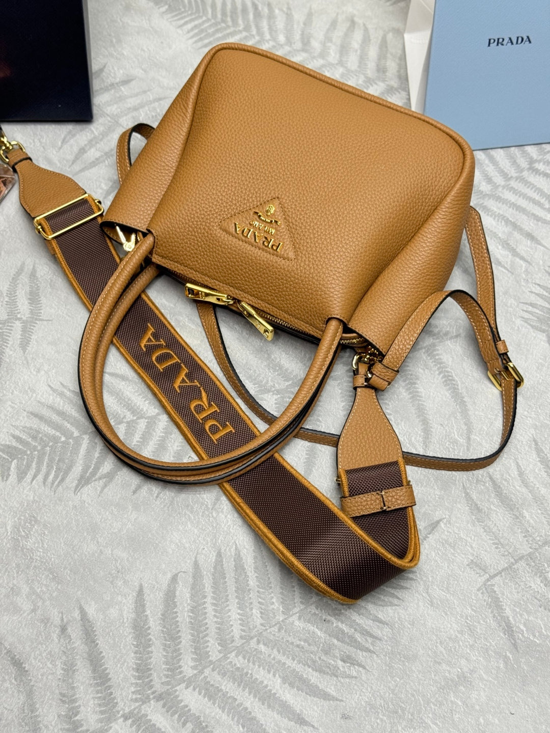 PRADA 25S SMALL BAG 23 IN CARAMEL CALFSKIN GOLD HARDWARE